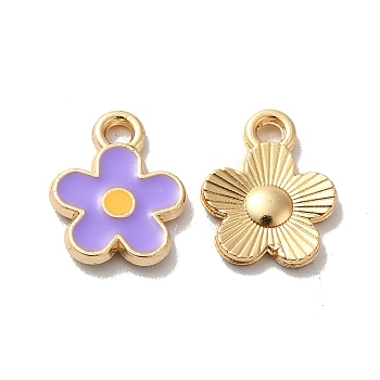 Alloy Enamel Charms, Golden, Flower Charms, Lilac, 12.5x10x1.5mm, Hole: 1.6mm