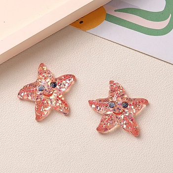 Marine Organism Theme Resin Cabochons, with Glitter Power, Starfish, 27x30mm