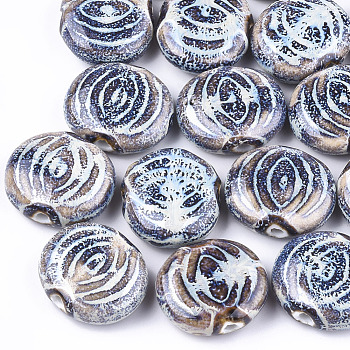 Handmade Porcelain Beads, Fancy Antique Glazed Porcelain, Flat Round, Colorful, 23~24x24~27x9~10mm, Hole: 3mm