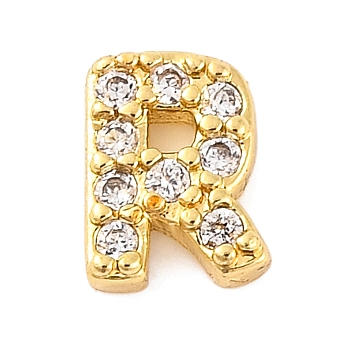 Rack Plating Brass Micro Pave Cubic Zirconia Cabochons, Cadmium Free & Lead Free, Long-Lasting Plated, Real 18K Gold Plated, Letter R, 6x4.5x2mm