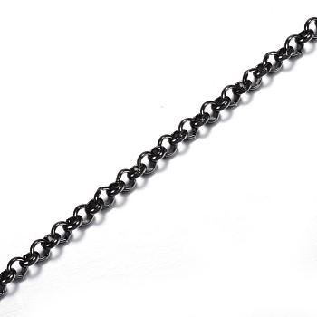 304 Stainless Steel Rolo Chains, Unwelded, with Spool, for Jewelry Making, Electrophoresis Black, 3x1mm, about 32.8 Feet(10m)/roll