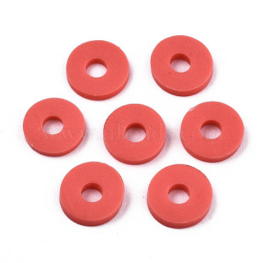 Handmade Polymer Clay Beads, for DIY Jewelry Crafts Supplies, Disc/Flat  Round, Heishi Beads, Red, 6x1mm, Hole: 2mm, about 1175pcs/50g