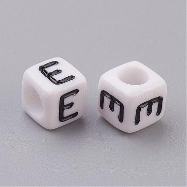 White Letter E Cube Acrylic Beads(X-PL37C9308-E)-2