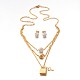 304 Stainless Steel Crystal Rhinestone Ball Ear Studs and 3-Layer Lock Pendant Necklaces Jewelry Sets(SJEW-L386-01)-1