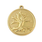 304 Stainless Steel Pendants, Flat Round & Tree Charms, Ion Plating(IP), Real 18K Gold Plated, 23x20.5x2mm, Hole: 1.2mm(STAS-D376-30G)