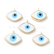 Handmade Lampwork Pendants, with Rack Plating Brass Findings, Long-Lasting Plated, Evil Eye, White, 17~18x21~22x4~4.5mm, Hole: 2mm(LAMP-F026-06H)