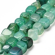Natural Dragon Veins Agate Beads Strands, Dyed & Heated, Cube, Green, 9x10x9.5mm, Hole: 1.4mm, about 37pcs/strand, 14.57''(37cm)(G-NH0018-A05-01)
