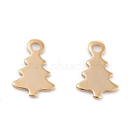 Christmas 201 Stainless Steel Charms, Laser Cut, Christmas Tree, Real 18k Gold Plated, 10x6.5x0.5mm, Hole: 1.4mm(STAS-C017-03B-G)