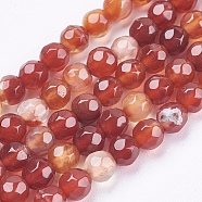 Natural Agate Beads Strands, Faceted, Round, Dyed, Chocolate, 4mm, Hole: 0.5mm, about 92pcs/strand, 14.7 inch(37.4cm)(G-P365-07-4mm)