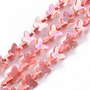Natural Freshwater Shell Beads Strands, AB Color Plated, Dyed, Butterfly, Salmon, 10~11x12.5~13.5x3mm, Hole: 0.7mm, about 38~39pcs/strand, 12.80 inch~12.99 inch(32.5~33cm)(SHEL-N026-206C)