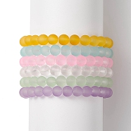 Frosted Glass Round Beaded Stretch Bracelet Sets for Women, Mixed Color, Inner Diameter: 2-1/2 inch(6.5cm), 6pcs/set(BJEW-JB09174)