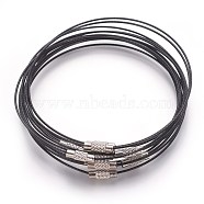 Steel Wire Bracelet Making, with Alloy Clasp, Black, Size: about 1mm thick, 62mm inner diameter(X-TWIR-A001-1)