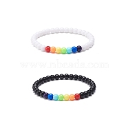 2Pcs 2 Colors Acrylic Round Beaded Stretch Bracelets Set for Women, Colorful, Inner Diameter: 2-1/4 inch(5.7cm), 1Pc/color(BJEW-JB08555-01)