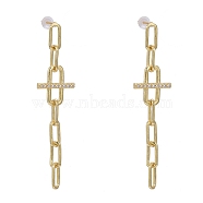 Brass Micro Pave Clear Cubic Zirconia Dangle Stud Earrings, with Ear Nuts, Long-Lasting Plated, Paperclip Chain, Real 18K Gold Plated, 52x13mm, Pin: 0.8mm(EJEW-K083-17G)