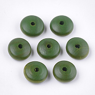 Painted Natural Wood Beads, Large Hole Beads, Rondelle, Olive Drab, 22~23x11mm, Hole: 4mm(WOOD-T021-18F)