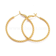 Grooved Large Ring Huggie Hoop Earrings for Women Girl, Long-lasting Plated Brass Rings, Real 18K Gold Plated, 10 Gauge(2.5mm), 43x41x2.5mm, Pin: 0.8mm(KK-C224-04A-G)