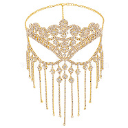 Iron Headwear Masquerade Masks, Crystal Rhinestone Tassel Eye Mask, with Lobster Claw Clasp & Chain Extender, for Party Costume Accessories, Golden, 590mm(AJEW-WH0312-35G)