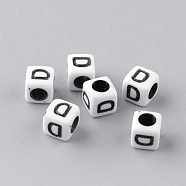 Opaque Acrylic Beads, Horizontal Hole, Letter Style, Cube, Letter.D, 6x6x6mm, Hole: 3mm, about 300pcs/50g(X-SACR-Q188-02D)