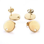 Ion Plating(IP) 304 Stainless Steel Stud Earring Findings, with Loop and Flat Plate, Flat Round, Golden, 12x1mm, Hole: 1.4mm(X-STAS-K184-01-03G)