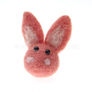 Rabbit Head Handmade Wool Felt Ornament Accessories, for DIY Children Hair Tie, Salmon, 65x30mm(PW-WG88170-09)