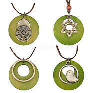 4Pcs 4 Styles Tibetan Style Alloy Pendant Necklaces Set with Faux Suede Cords, Star & Flower & Bird & Flat Round, Antique Bronze, 31.50~33.07 inch(80~84cm), 1Pc/style(NJEW-AN0001-73)