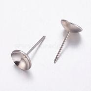304 Stainless Steel Stud Earrings Findings, Stainless Steel Color, Tray: 7.5mm, 13x8mm, Pin: 0.7mm(STAS-K146-016-8mm)