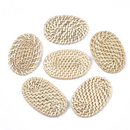 Handmade Reed Cane/Rattan Woven Beads, For Making Straw Earrings and Necklaces, No Hole/Undrilled, Oval, Antique White, 55~65x40~45x4~6mm(WOVE-T006-087)