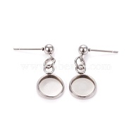 304 Stainless Steel Stud Earring Settings, Stainless Steel Color, 21mm, Pin: 0.9mm, Tray: 8mm(STAS-L226-019I-P)