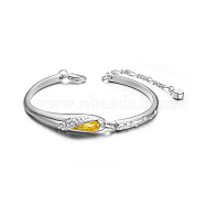 SHEGRACE Alloy Link Bracelets, with Micro Pave Cubic Zirconia Wing and Austrian Crystal, Citrine, 6-3/4 inch(170mm)(JB72D)