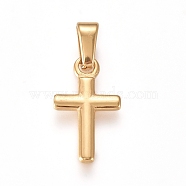 304 Stainless Steel Pendants, Cross, for Easter, Golden, 16x9x1.5mm, Hole: 5.5x2.5mm(STAS-L210-15G)