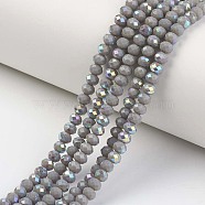 Electroplate Opaque Solid Color Glass Beads Strands, Half Rainbow Plated, Faceted, Rondelle, Gray, 8x6mm, Hole: 1mm, about 65~68pcs/strand, 15.7~16.1 inch(40~41cm)(X1-EGLA-A034-P8mm-L13)
