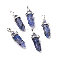 Natural Blue Sesame Jasper Pendants, Faceted, with Platinum Tone Brass Findings, Lead free & Cadmium Free, Dyed, Bullet, 27~30x9~10x7~8mm, Hole: 4x3mm(G-K329-28P)