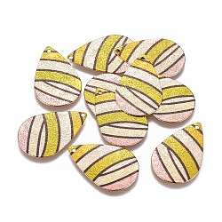 Iron Pendants, Printed, Frosted, Teardrop, Golden, Colorful, 27.5x18x0.2mm, Hole: 1mm(IFIN-G075-10G)
