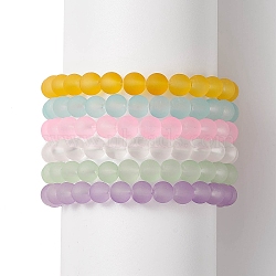 Frosted Glass Round Beaded Stretch Bracelet Sets for Women, Mixed Color, Inner Diameter: 2-1/2 inch(6.5cm), 6pcs/set(BJEW-JB09174)