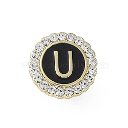 Letter Enamel Pins, Alloy Brooches for Backpack Clothes, with Clear Cubic Zirconia , Letter U, 17.8x17mm(JEWB-S042-03U-G)