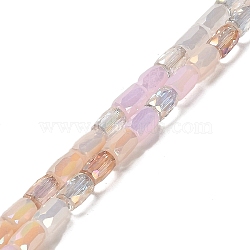 Electroplate Glass Beads Strands, Faceted, Column, Pink, 6~6.5x4mm, Hole: 0.8mm, about 80pcs/strand, 20.12~20.24 inch(51.1~51.4cm)(EGLA-D030-08I)