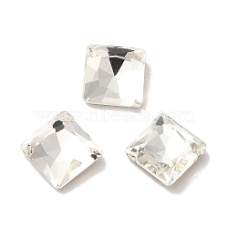 Glass Rhinestone Cabochons, Point Back & Back Plated, Faceted, Square, Crystal, 7x7x3mm(RGLA-P037-06B-001)
