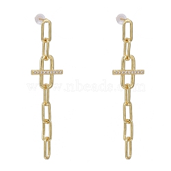 Brass Micro Pave Clear Cubic Zirconia Dangle Stud Earrings, with Ear Nuts, Long-Lasting Plated, Paperclip Chain, Real 18K Gold Plated, 52x13mm, Pin: 0.8mm(EJEW-K083-17G)