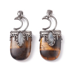 Natural Tiger Eye Pendants, with Brass Findings, Oval, Gunmetal, 44~46x20~21x16~17mm, Hole: 5x7mm(G-F639-09C-B)