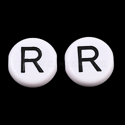 Opaque Acrylic European Beads, Large Hole Beads, Flat Round & Letter, with Enamel, Letter R, 25x10mm, Hole: 6mm, about 95pcs/500g(AC-CBA3BDD-01R)