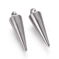 304 Stainless Steel Pendants, Spike/Cone, Stainless Steel Color, 18x5mm, Hole: 2mm(X-STAS-G214-47P-01)