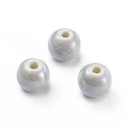 Handmade Porcelain Beads, Pearlized, Round, Dark Gray, 12mm, Hole: 2~3mm(PORC-D001-12mm-13)