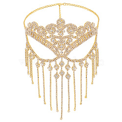 Iron Headwear Masquerade Masks, Crystal Rhinestone Tassel Eye Mask, with Lobster Claw Clasp & Chain Extender, for Party Costume Accessories, Golden, 590mm(AJEW-WH0312-35G)