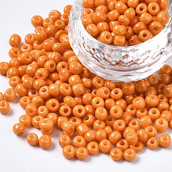 6/0 Glass Seed Beads, Baking Paint, Round Hole, Round, Dark Orange, 4~5x3~5mm, Hole: 1.2~1.5mm, about 4500pcs/Pound(SEED-S058-A-F429)