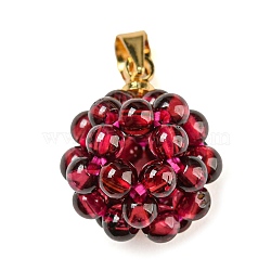 Natural Garnet Pendants, Round Cluster Charms with Golden Plated Alloy Snap on Bails and Elastic Rope, 16x12.5mm, Hole: 3.5x4mm(G-D094-08G)