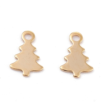 Christmas 201 Stainless Steel Charms, Laser Cut, Christmas Tree, Real 18k Gold Plated, 10x6.5x0.5mm, Hole: 1.4mm