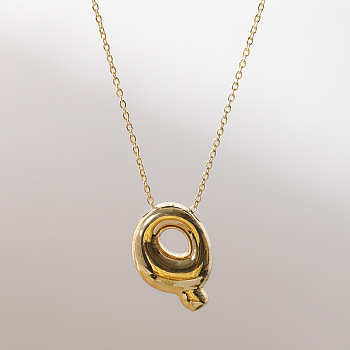 Brass Chunky Initial Pendant Necklaces, with Stainless Steel Lobster Claw Clasps, Real 14K Gold Plated, Letter Q, 17.72~18.90 inch(45~48cm)