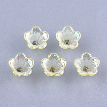 Transparent Acrylic Bead Caps, Trumpet Flower Beads, AB Color, 5-Petal, Flower, Champagne Yellow, 10x14x13.5mm, Hole: 1.6mm, about 1370pcs/500g