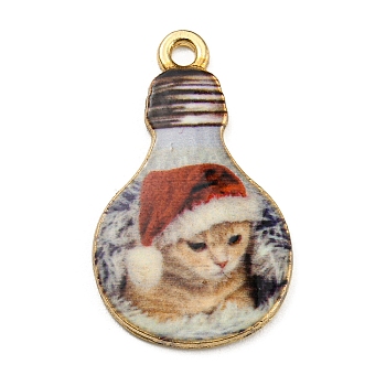 Alloy Pendant, Lead Free & Cadmium Free & Nickel Free, Lamp Bulb with Cat Shape, Moccasin, 28x17x1.5mm, Hole: 1.8mm