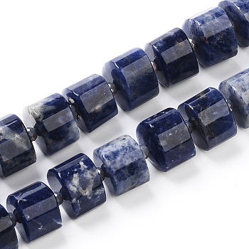 Natural Sodalite Beads Strands, Faceted, Column, 14~15x14~15x9~11mm, Hole: 1.5mm, about 25~30pcs/strand, 15.35 inch(39cm)